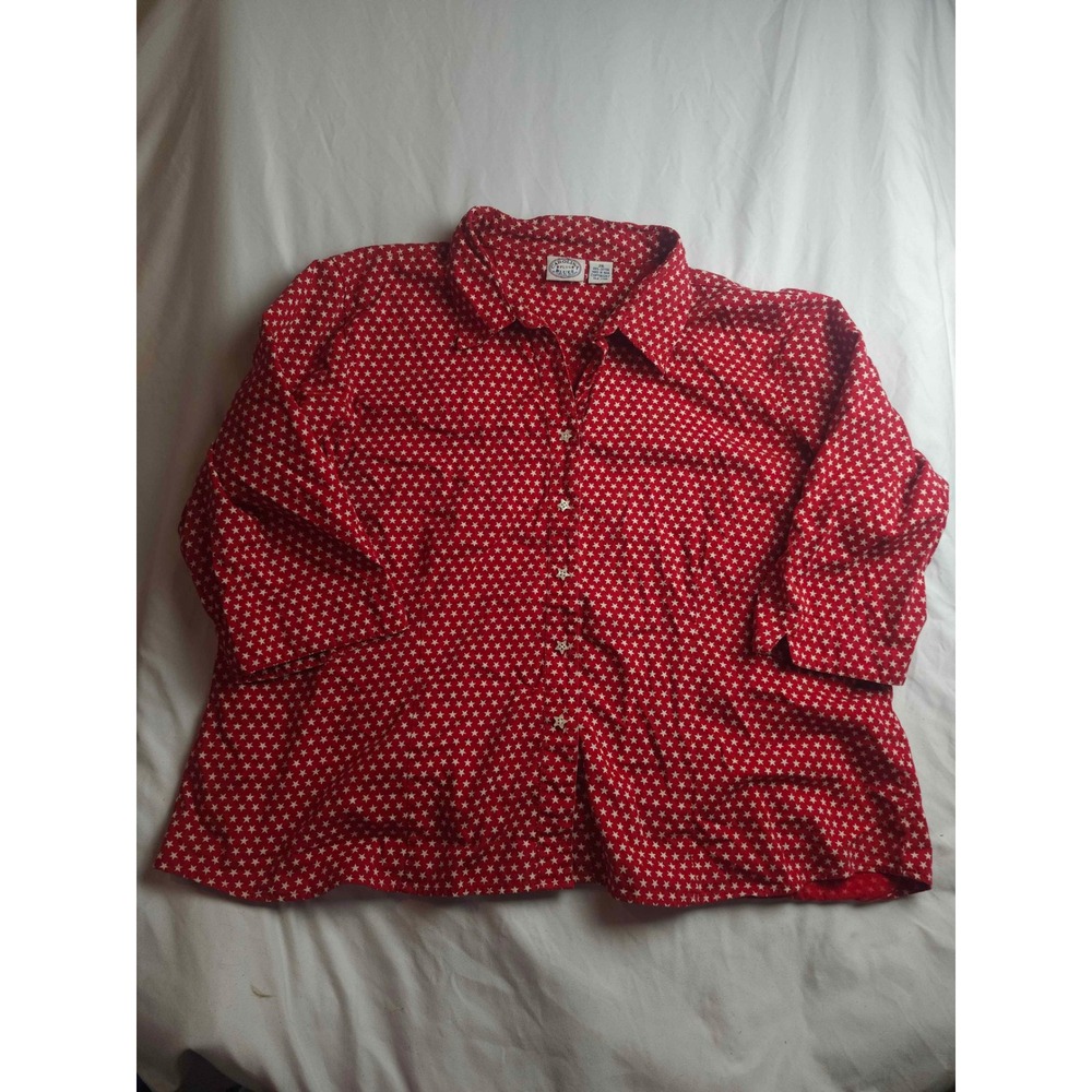 Carolina Plus Blues Red‎ White Star Print Cotton Button Up Shirt Size 26 3/4
